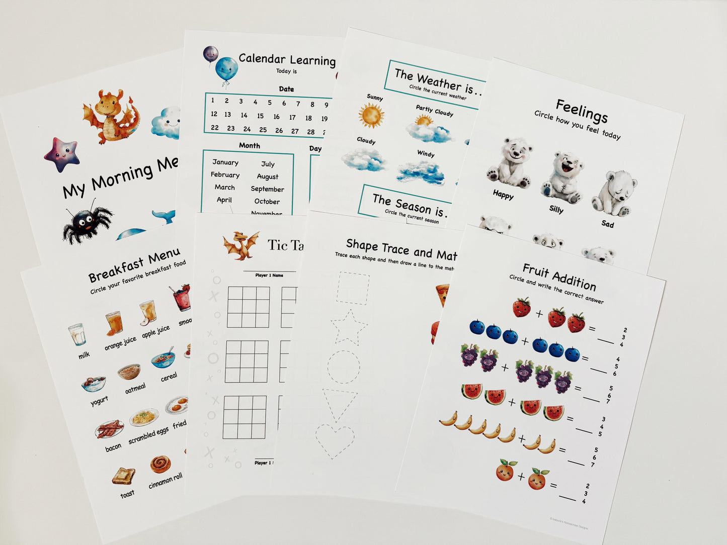 Personalized Preschool/Kindergarten Morning Menu Bundle with 80 Reusable Activity Pages