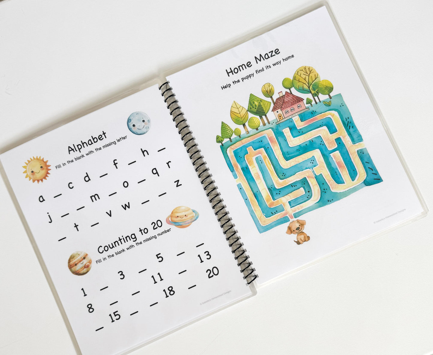 Reusable Kindergarten Learning Book | 24 Laminated Activity Pages for Fun & Independent Practice | Alphabet, Numbers & More!