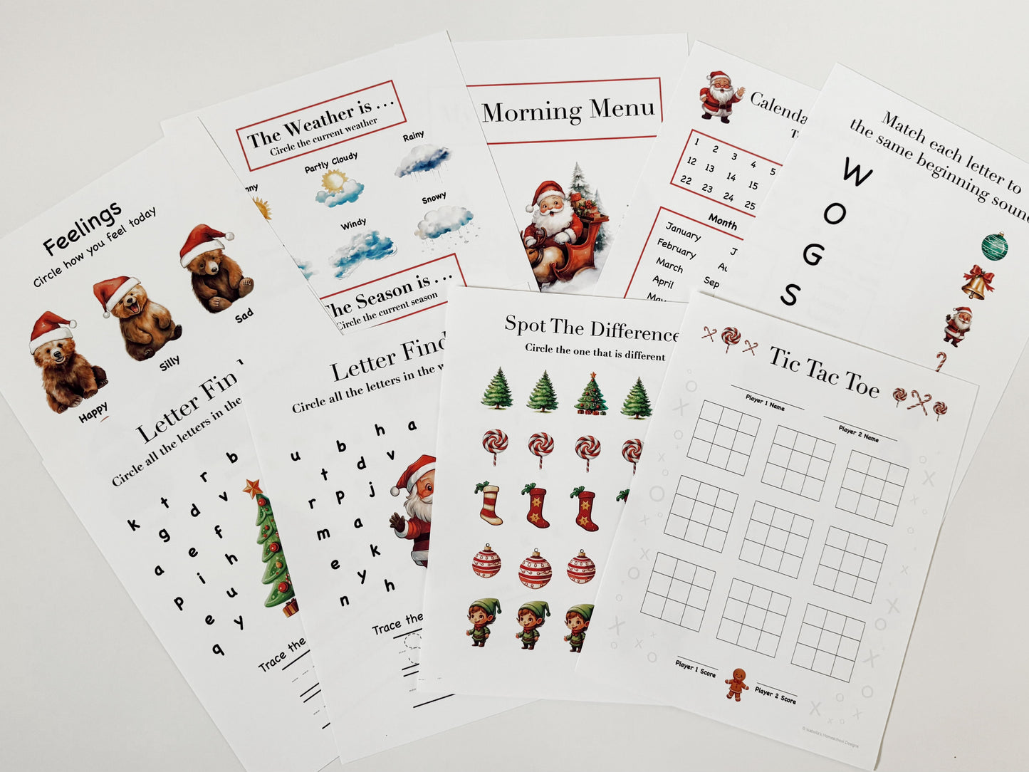 Holiday Morning Menu Bundle for Preschoolers and Kindergarteners with 63 Halloween, Thanksgiving, and Christmas Reusable Activity Pages