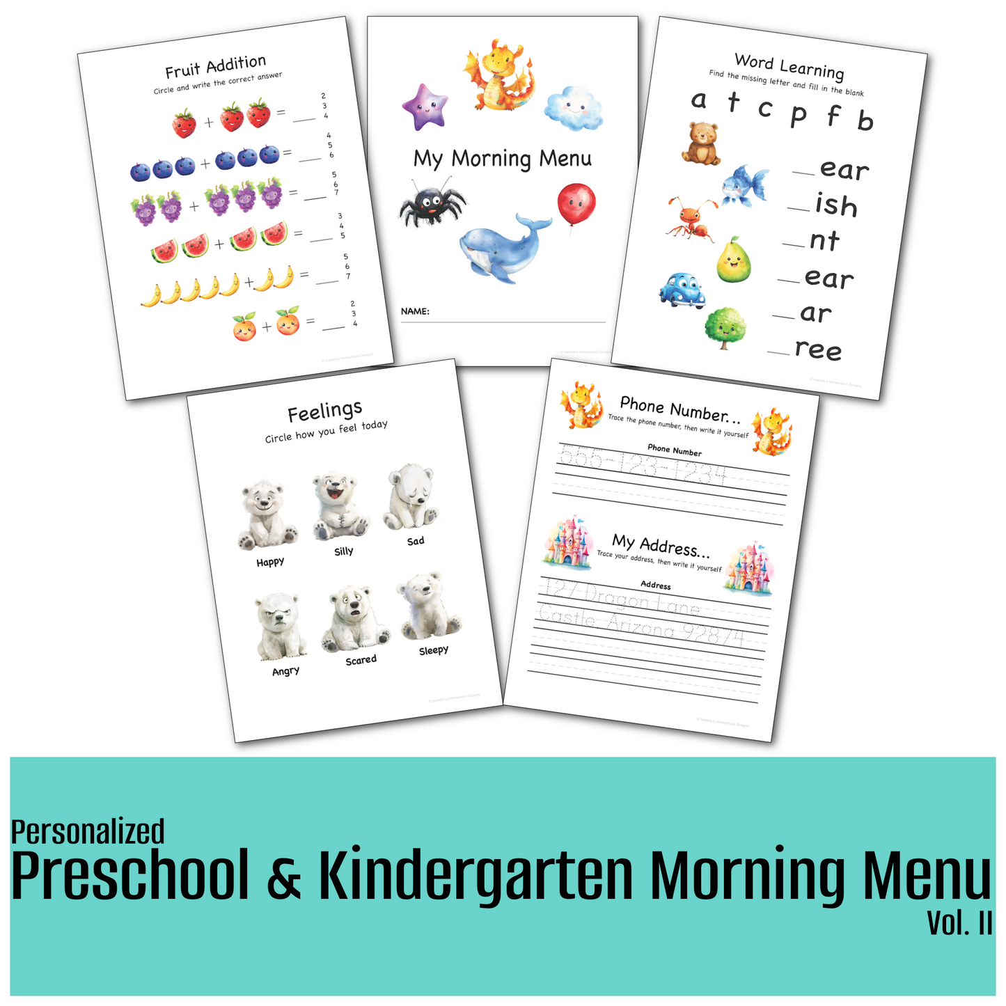 Personalized Morning Menu Volume 2 for preschoolers and kindergarteners Printable