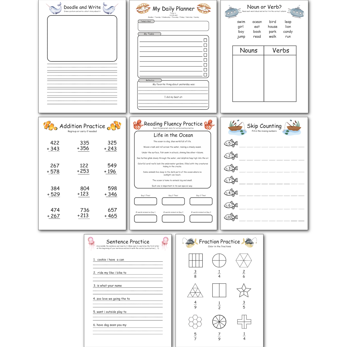 Morning Menu Printable for 2nd Grade | Math, Handwriting, Spelling, Writing, and other fun and educational activity pages