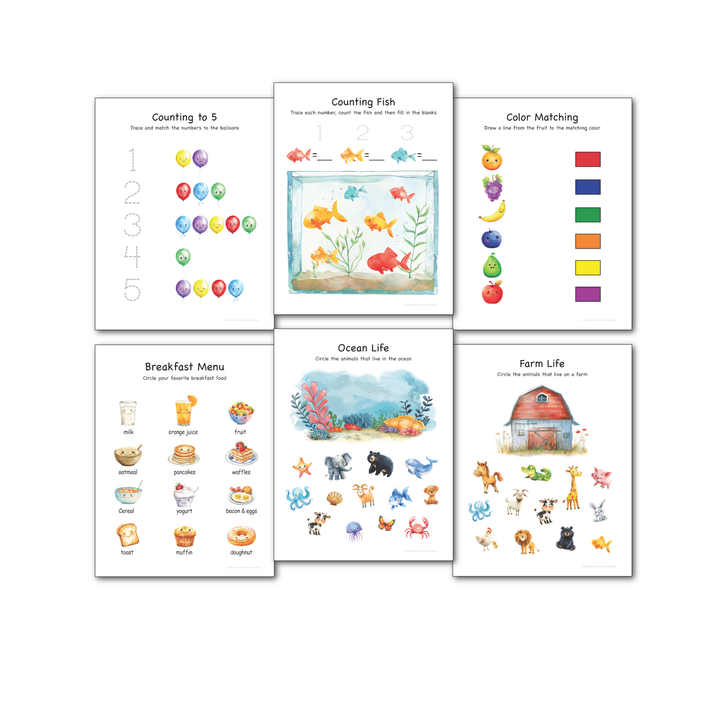 Personalized Toddler Morning Menu Pages