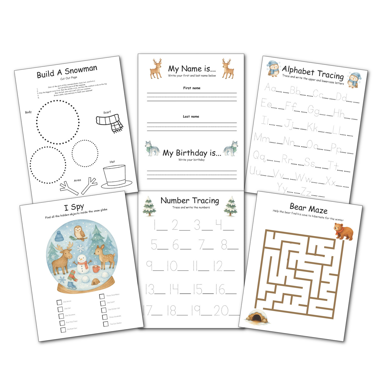 Winter Preschool Morning Menu Activity Pages Toddler Busy Book for Independent Learning and Homeschool Curriculum