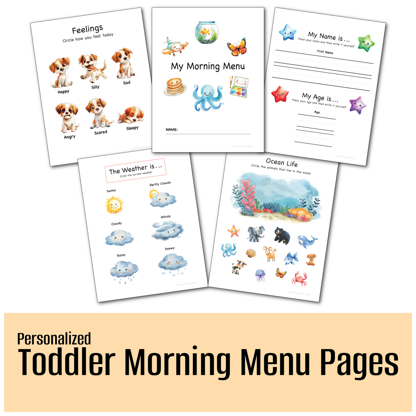 Personalized Toddler Morning Menu Pages