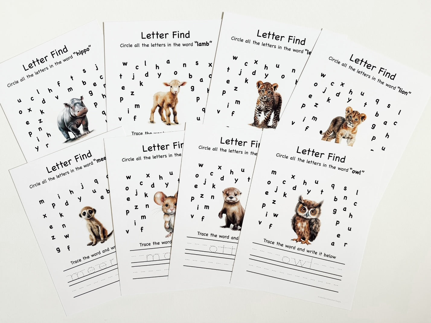 Preschool/Kindergarten Animal Learning Menu with 30 activity pages