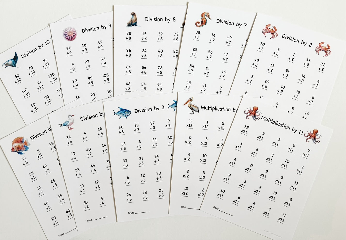Multiplication and Division Morning Menu including a menu cover and 26 practice pages printed on cardstock