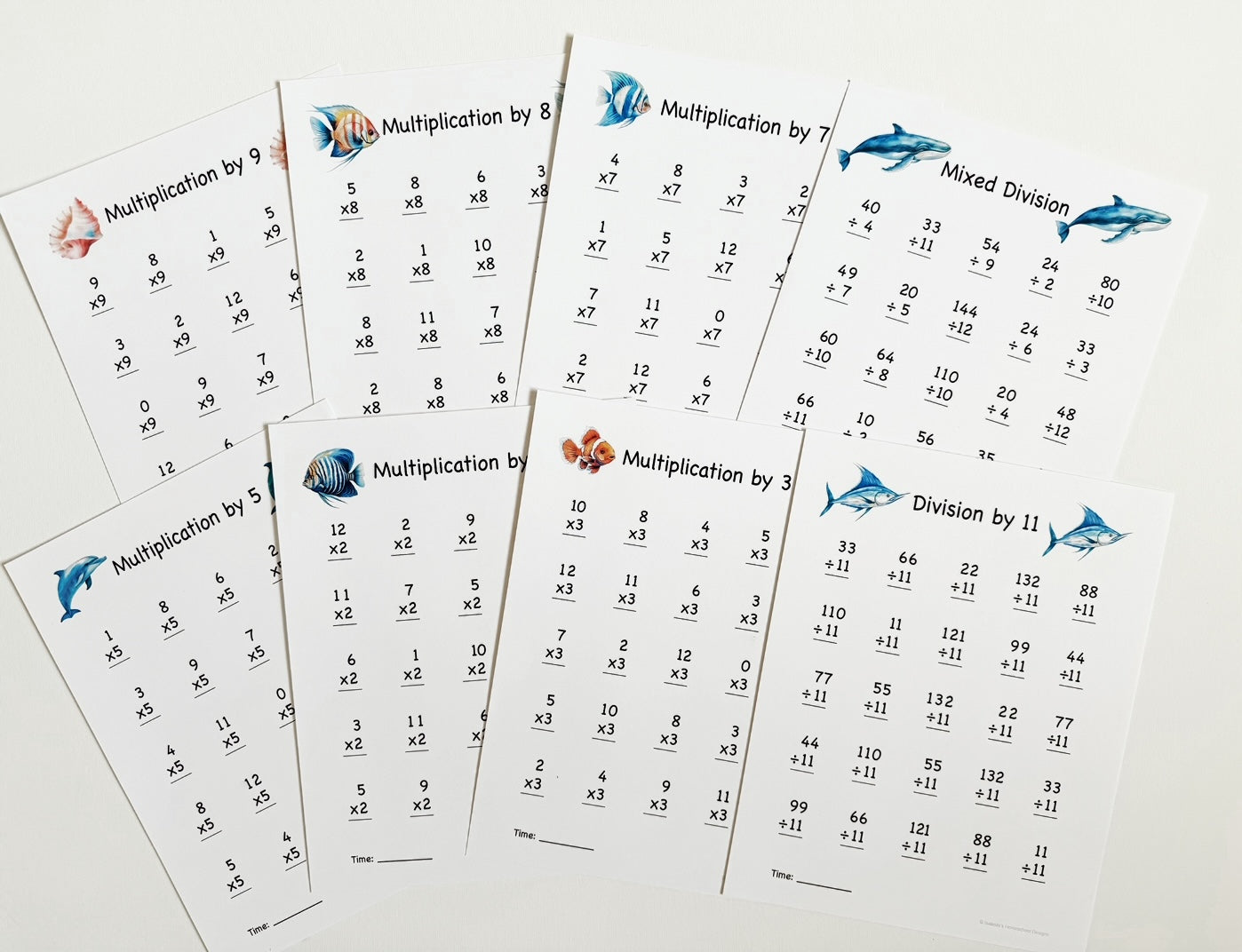 Multiplication and Division Morning Menu including a menu cover and 26 practice pages printed on cardstock