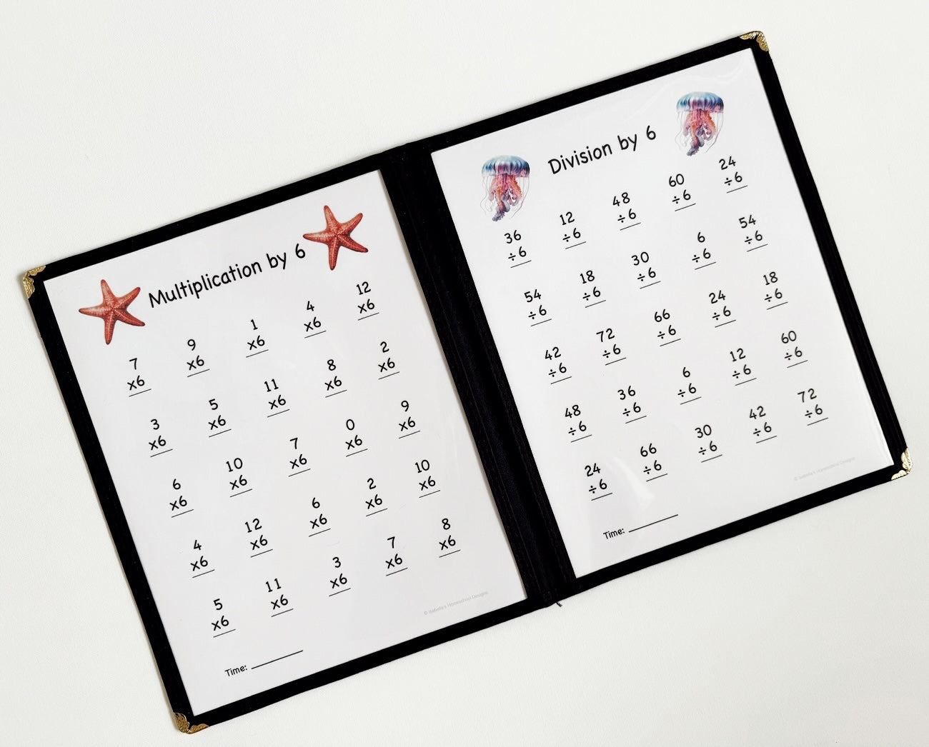 Multiplication and Division Morning Menu including a menu cover and 26 practice pages printed on cardstock