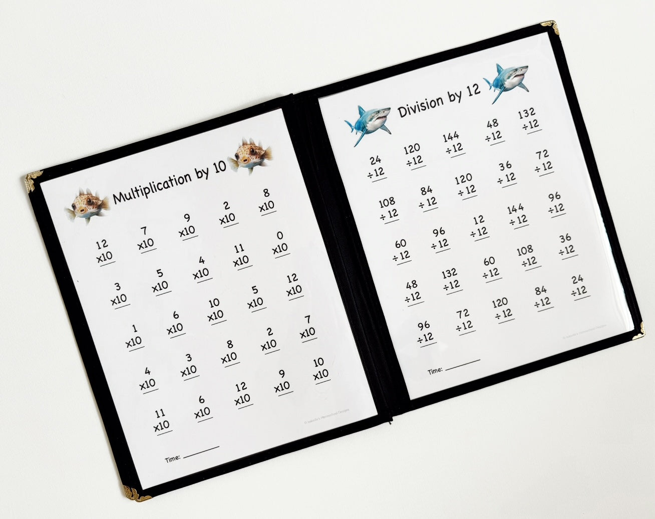 Multiplication and Division Morning Menu including a menu cover and 26 practice pages printed on cardstock