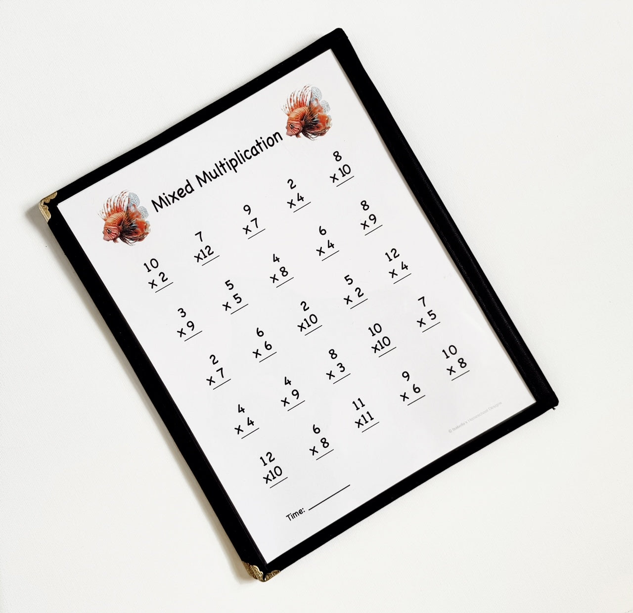Multiplication and Division Morning Menu including a menu cover and 26 practice pages printed on cardstock
