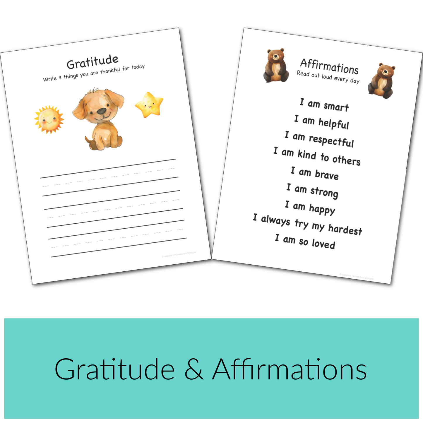 Gratitude and Affirmation PDF Pages for Kindergarten Morning Menu