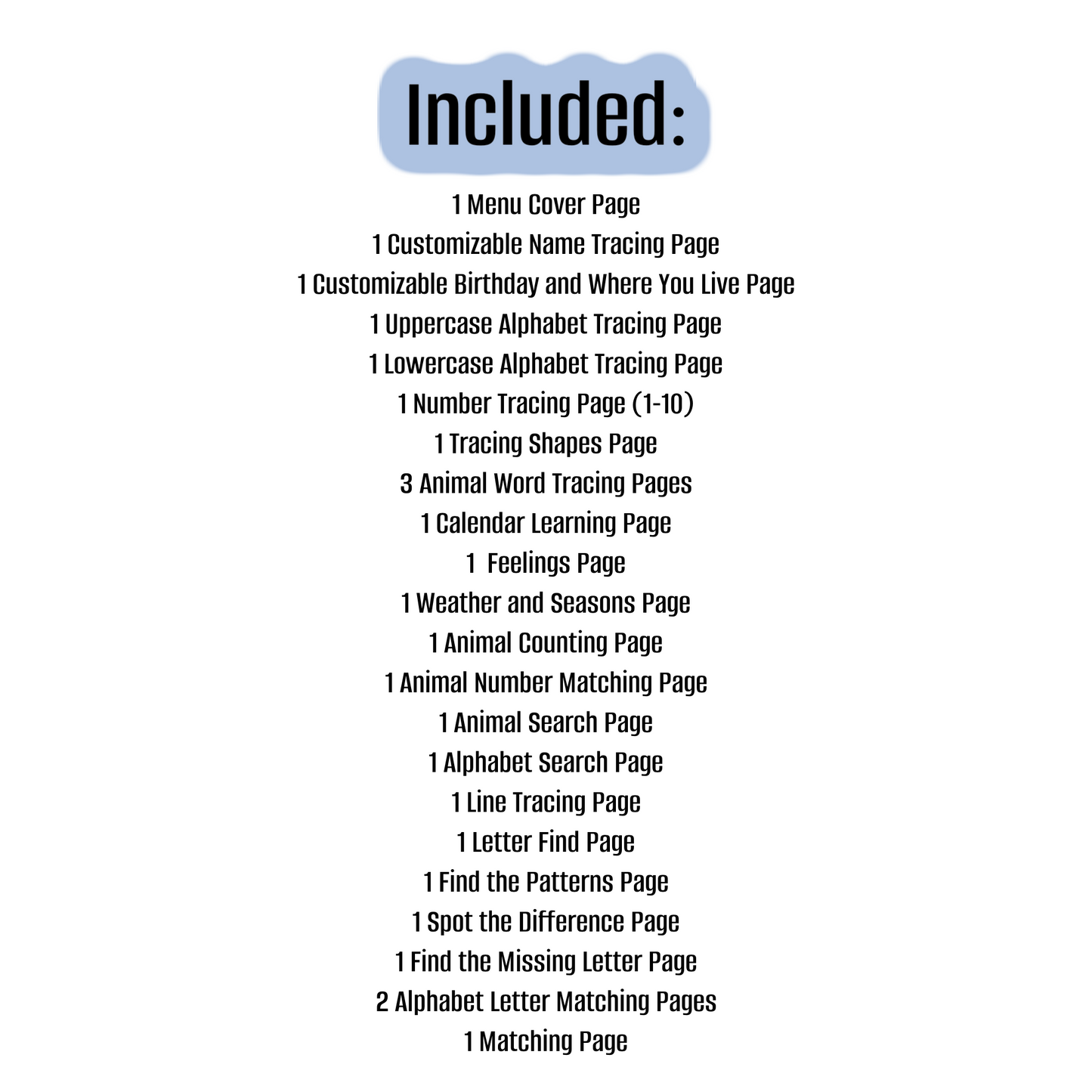 Preschool & Kindergarten morning menu printable including 26 educational activities