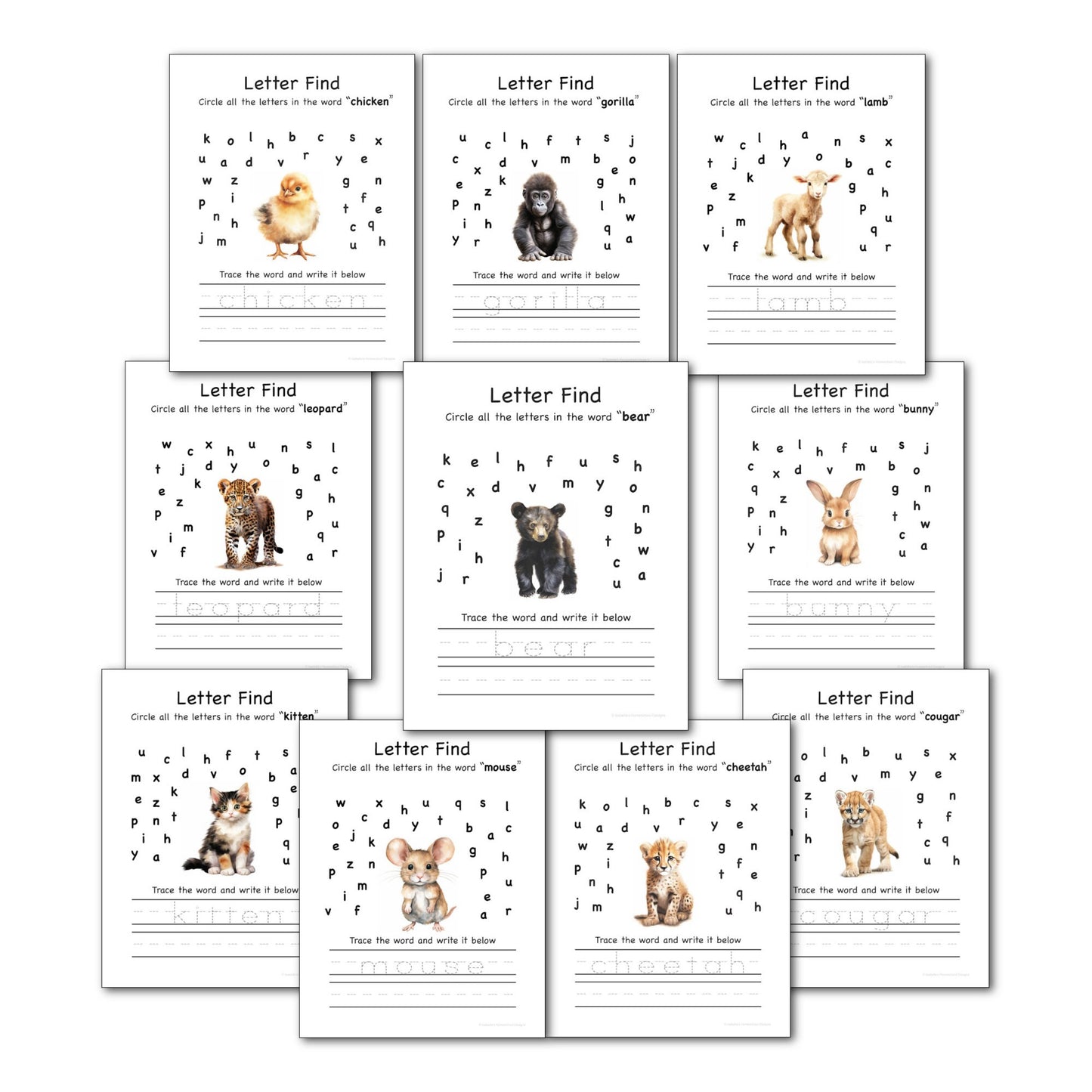 Preschool/Kindergarten Animal Learning with 30 printable activity pages