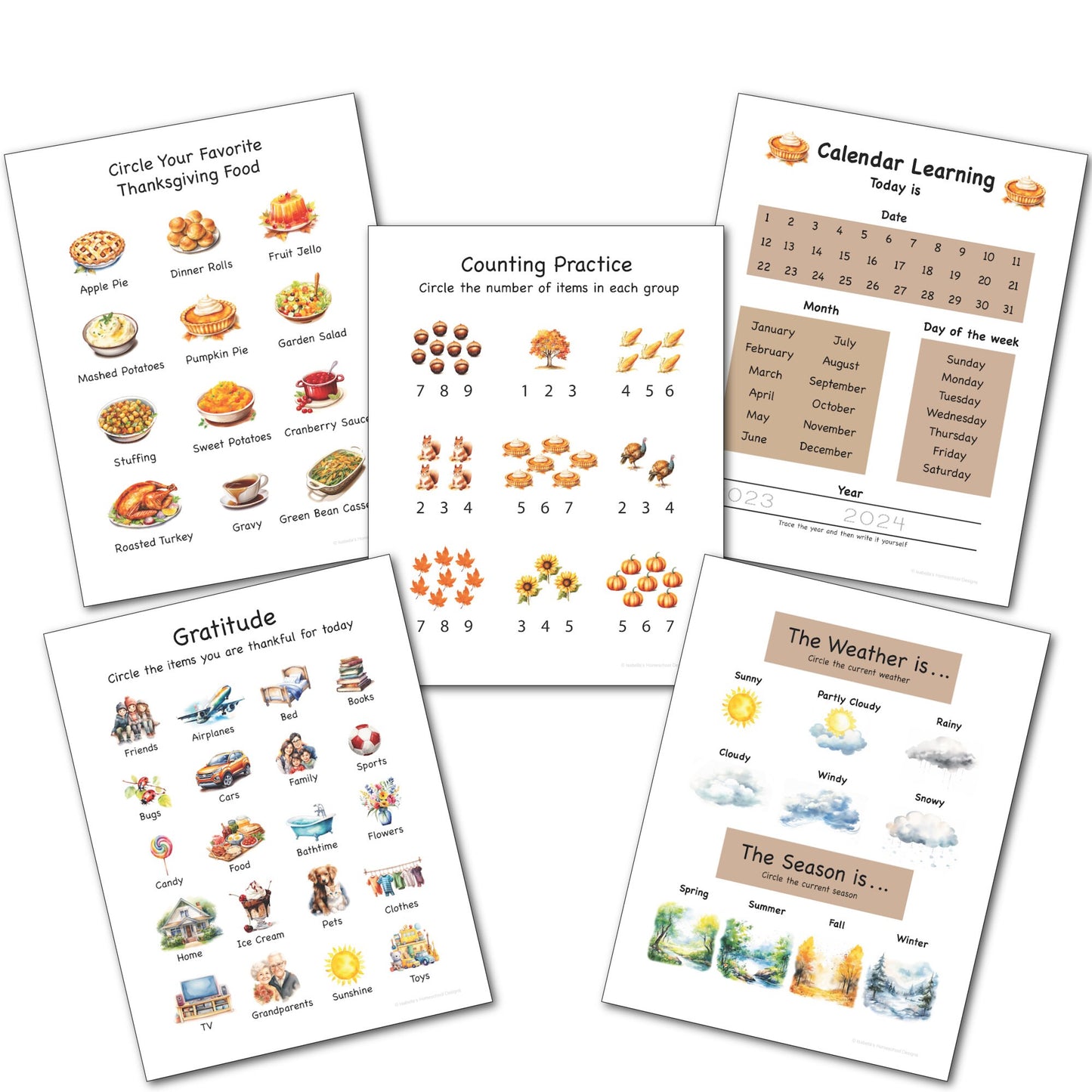 Thanksgiving Morning Menu pages | Homeschool Morning Menu | Homeschool Printables | Preschool Morning Menu | Kindergarten Morning Menu |