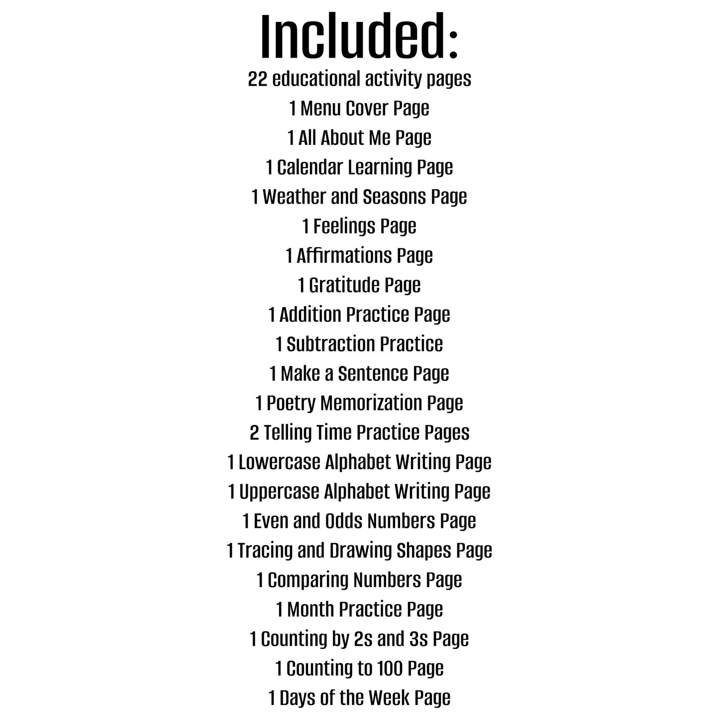 1st grade morning menu printable including 22 educational activities