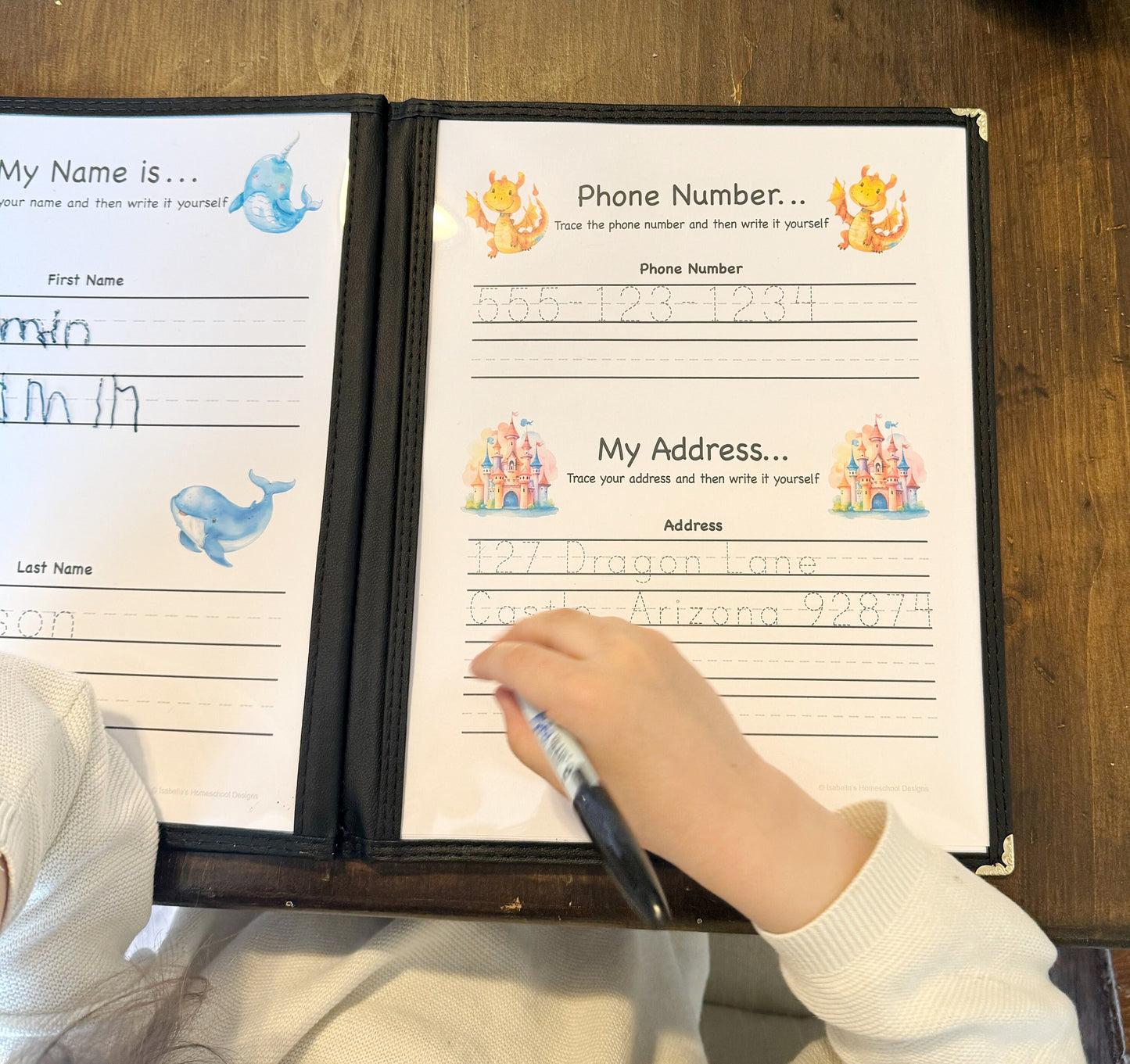 Personalized Name and Address/Phone Number Activity Pages for Morning Menu