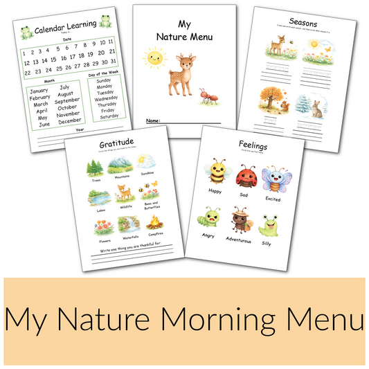Nature Morning Menu Activity Pages| Preschool Curriculum| Toddler Busy Book|Preschool Workbook|Homeschool Curriculum