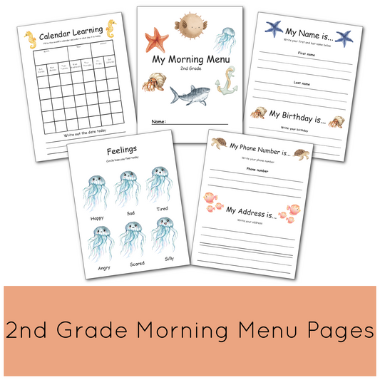 Morning Menu Printable for 2nd Grade |  Math, Handwriting, Spelling, Writing, and other fun and educational activity pages