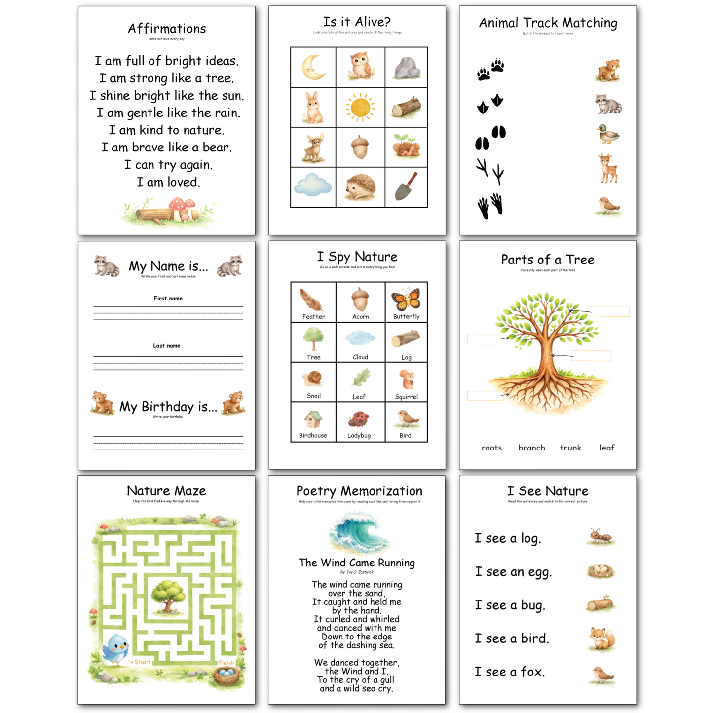 Nature Morning Menu Activity Pages| Preschool Curriculum| Toddler Busy Book|Preschool Workbook|Homeschool Curriculum