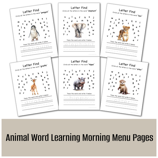 Preschool/Kindergarten Animal Learning with 30 printable activity pages