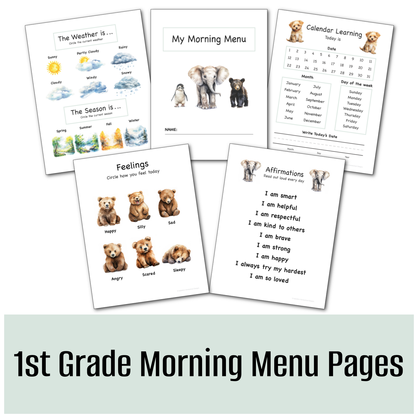 1st grade morning menu printable including 22 educational activities