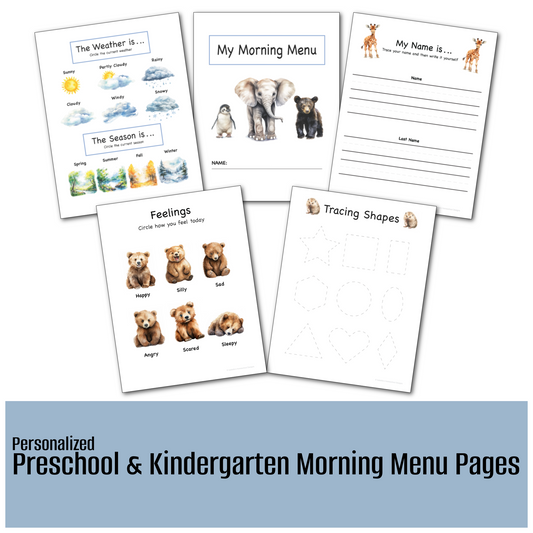 Preschool & Kindergarten morning menu printable including 26 educational activities
