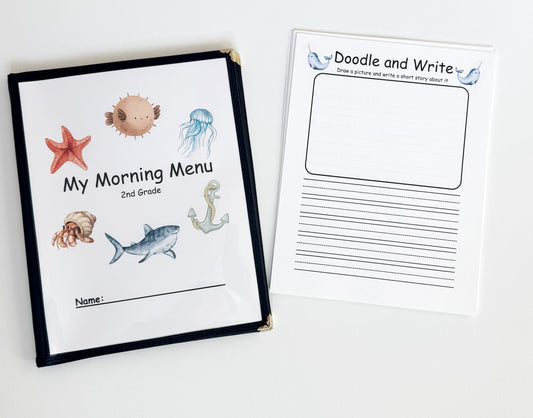 2nd Grade Morning Menu with 22 Reusable Activity Pages for Homeschool Curriculum Learning Book Educational Cardstock Pages