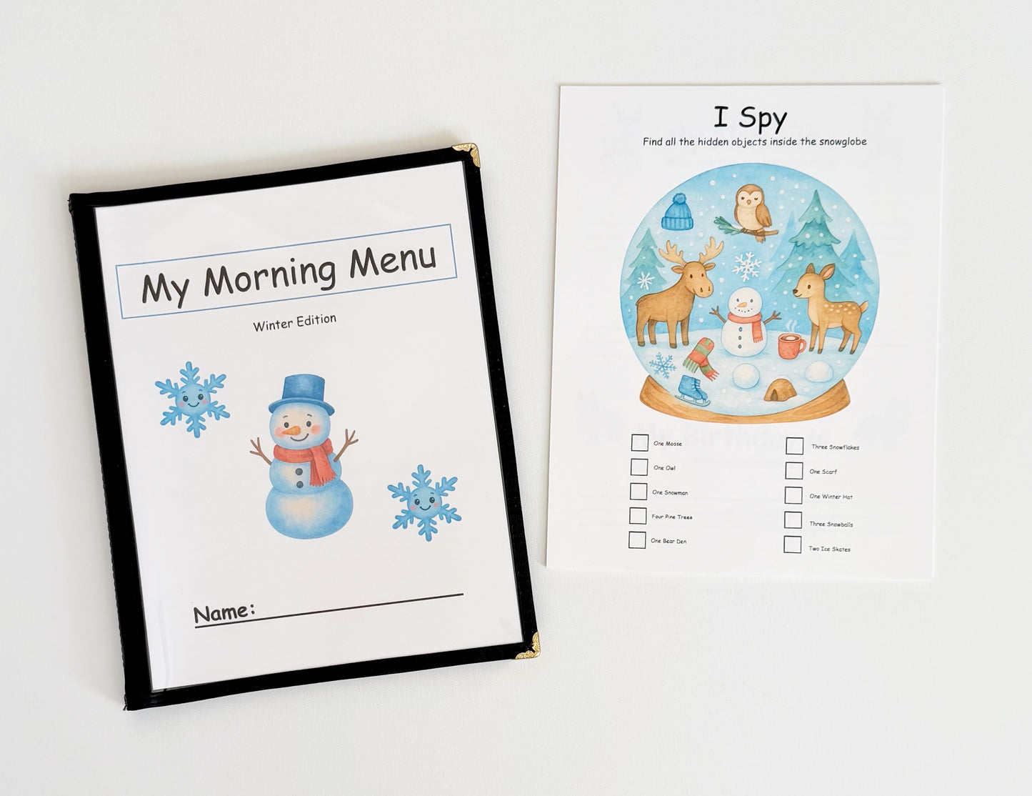 Winter Preschool Morning Menu with 18 Activity Pages Toddler Busy Book for Independent Learning and Homeschool Curriculum
