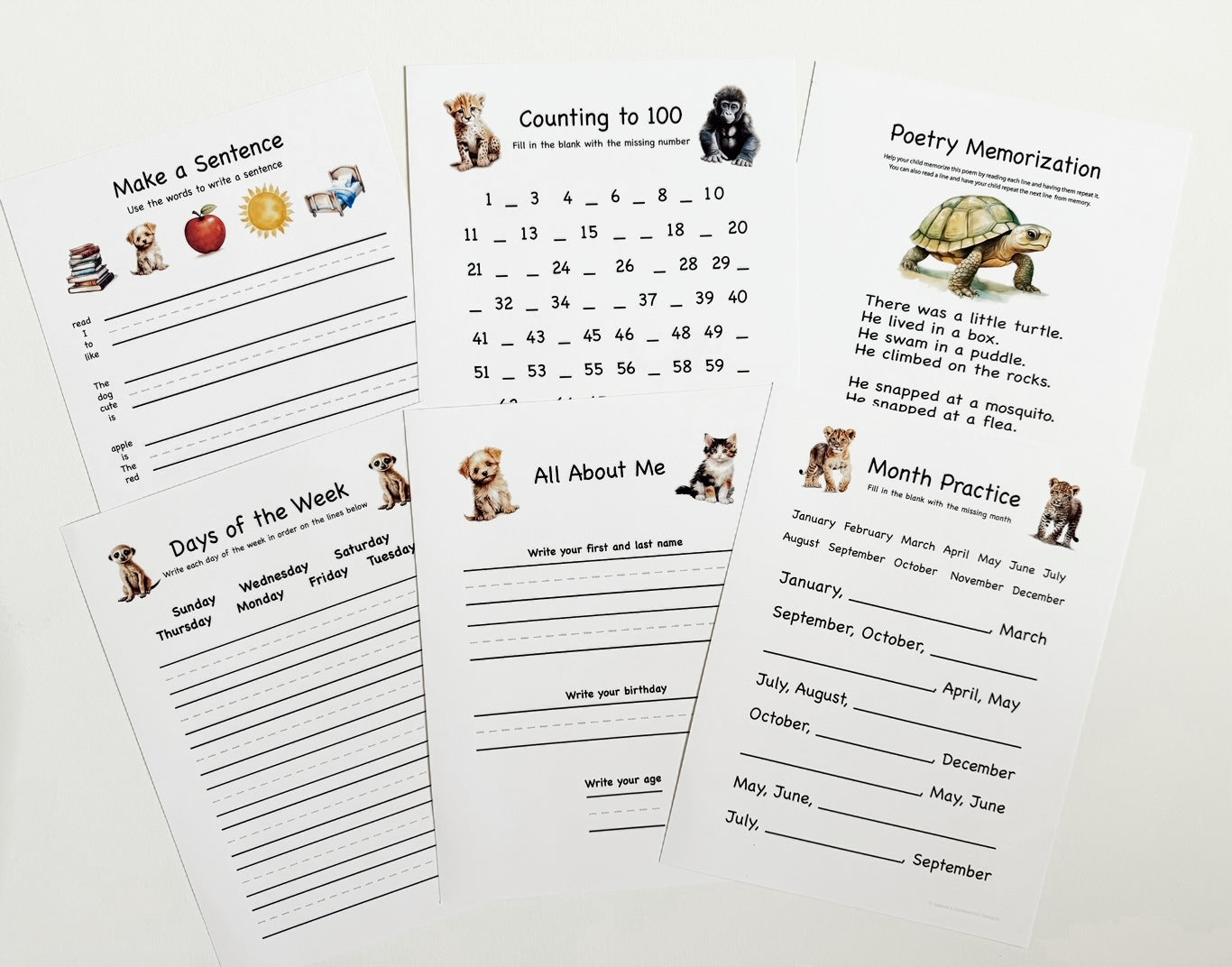 1st Grade Morning Menu including menu cover and 22 educational pages printed on cardstock