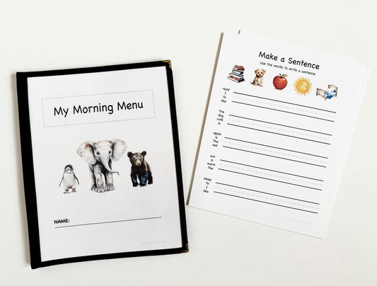 1st Grade Morning Menu including menu cover and 22 educational pages printed on cardstock