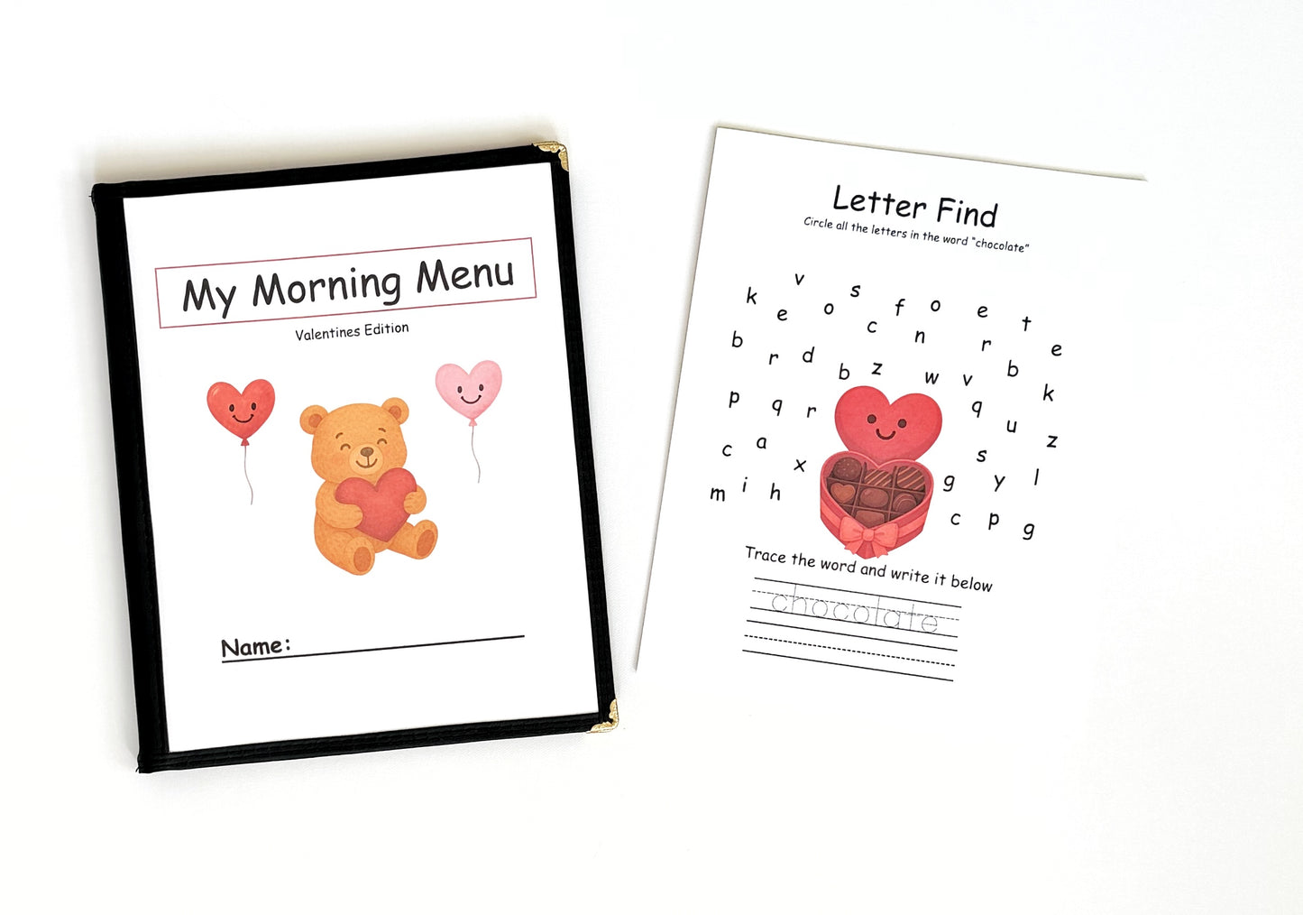 Valentines Preschool Morning Menu with 18 Activity Pages Toddler Busy Book for Independent Learning and Homeschool Curriculum