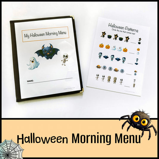 Halloween Morning Menu For Preschoolers With 16 Activity Pages | Toddler Busy Book | Toddler Workbook | Homeschool Curriculum | Halloween Activity Book