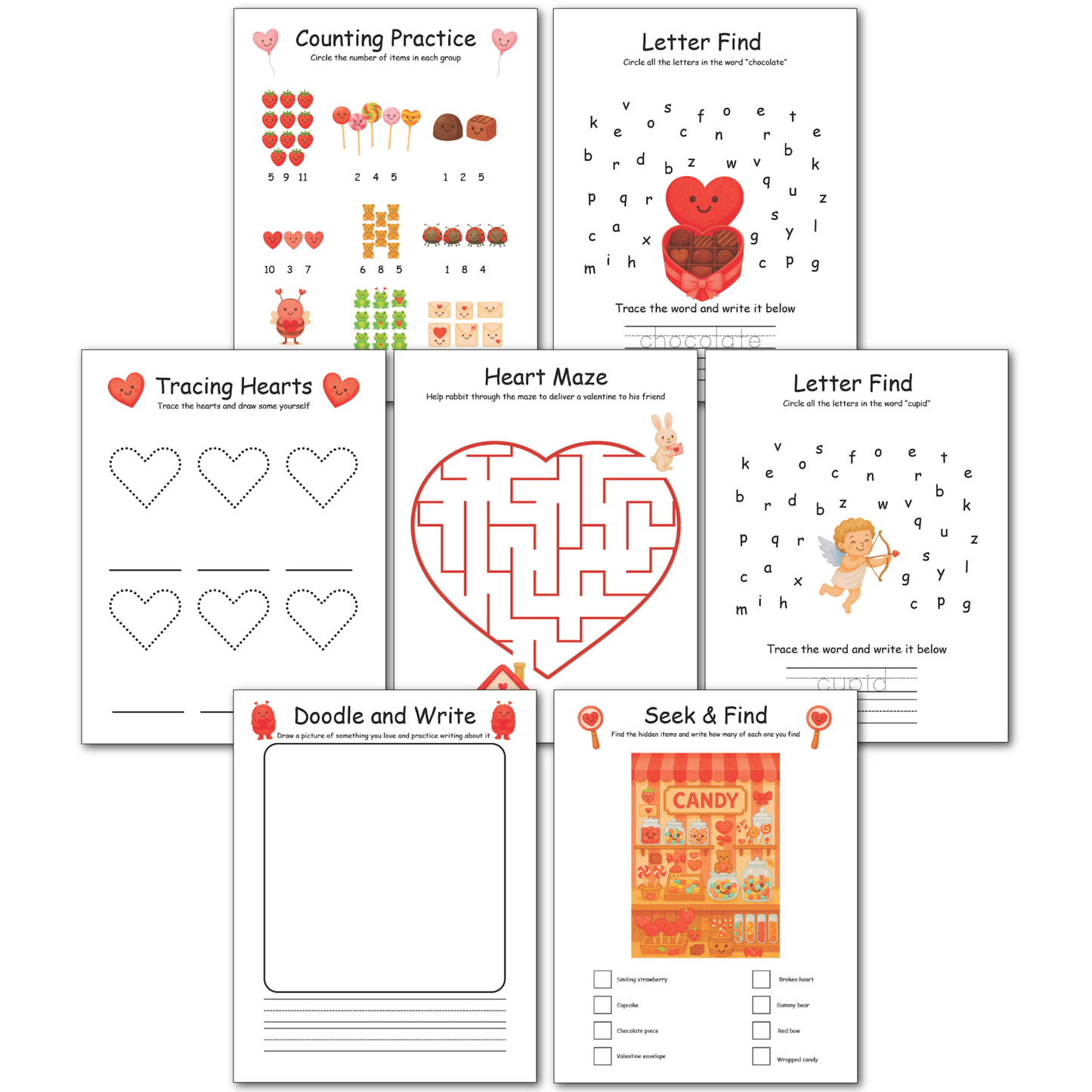 Valentines Preschool Morning Menu PDF with 18 Activity Pages for Toddlers Busy Book for Independent Learning and Homeschool