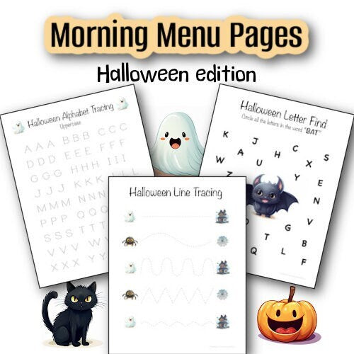 Halloween Morning Menu pages | Homeschool Morning Menu | Homeschool Printables | Preschool Morning Menu | Kindergarten Morning Menu |