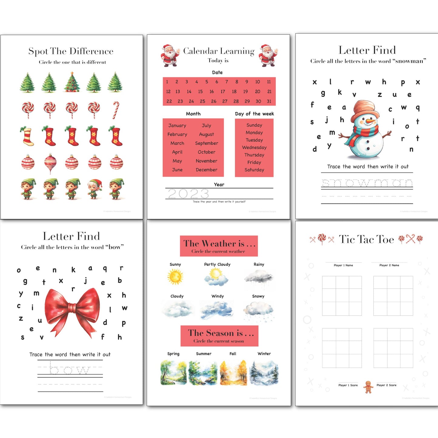 Christmas Activity Pages|Christmas Morning Menu Pages|Homeschool Morning Menu|Christmas Printables| Preschool Morning Menu