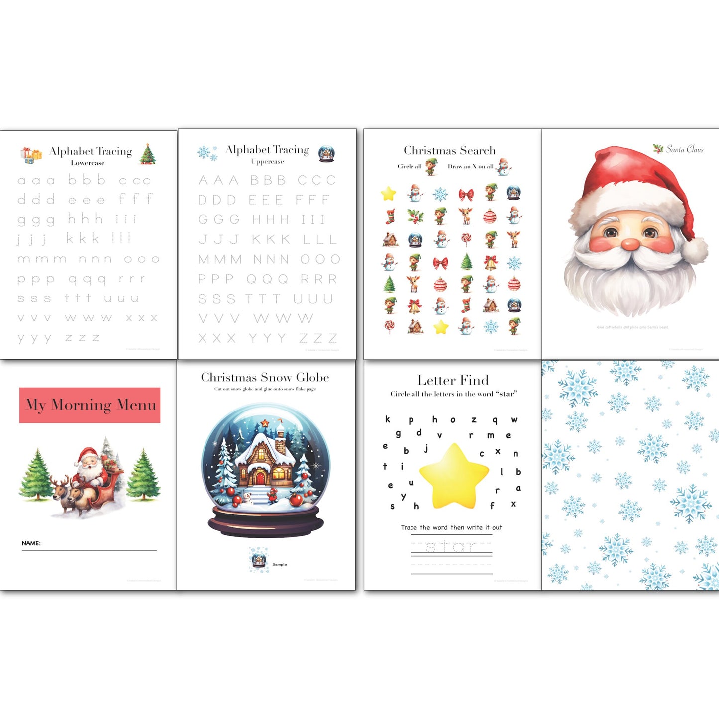 Christmas Activity Pages|Christmas Morning Menu Pages|Homeschool Morning Menu|Christmas Printables| Preschool Morning Menu