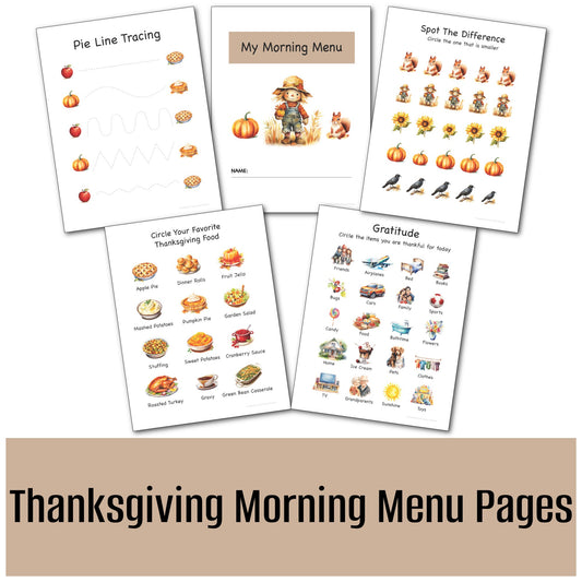 Thanksgiving Morning Menu pages | Homeschool Morning Menu | Homeschool Printables | Preschool Morning Menu | Kindergarten Morning Menu |