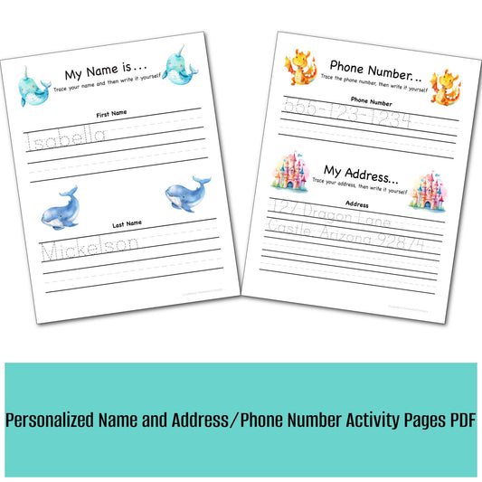 Personalized Name and Address/Phone Number Activity Pages for Morning Menu